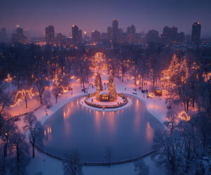 City with Christmas Lights