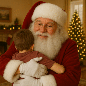Santa Paul hugging a child