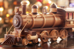 A beautiful wooden toy train made by Santa Claus