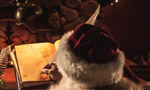 Santa Claus working on the Naughty or Nice List